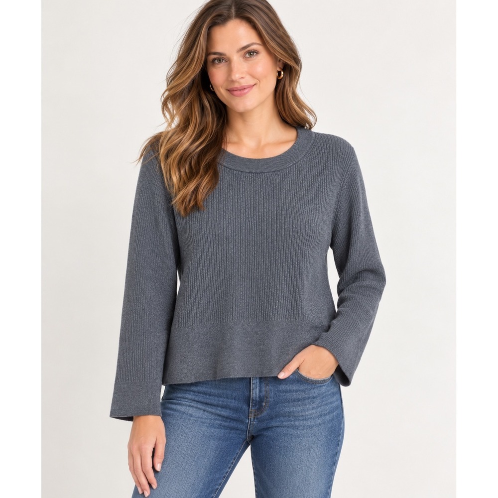 Splendid Ribbed Knit Sweater Womens Large Grey NEW Cropped Cotton Blend RW1S160